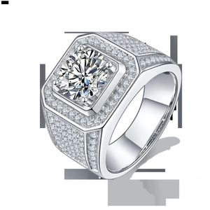 Hanyu 3 ct d vvs kolor okrągły genialny pierścionek dla mężczyzn luksusowy biżuteria 925 Srebrny moissanite
