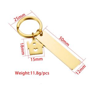 Keychains Lanyards 10st Lot Mirror Polished Rostfri Steel Strip Hollow House Keychains For DIY Souvenir Gift Women Mens Car Key 231027