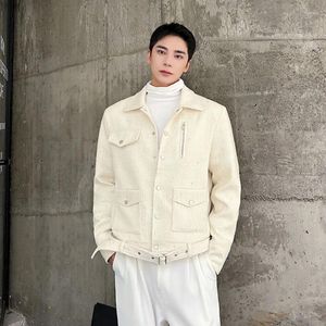 Herrjackor Syuhgfa 2023 Fashion tweed coat koreansk stil personlighet plysch stilig motorcykelkläder trend klassisk manlig ytterkläder