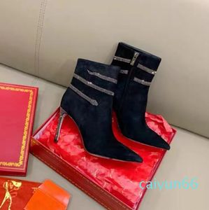 Botas de tornozelo embelezadas camurça cobra strass salto stiletto lado zip apontou toe salto stiletto botas femininas sapatos de noite