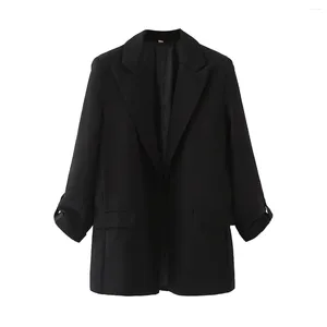 Garnitury damskie Zevity 2023 Kobiety moda na notowanie kołnierza obroża Blazer Coat Office Roll Up Sleeve Pockets żeńskie eleganckie szwy z szwami