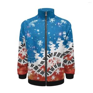 メンズジャケットノイズデザインスタンドカラーラグランスウェットシャツジャケットクリスマスミュージックプリントスノーフレークジッパートップスアウターウェアドロップ