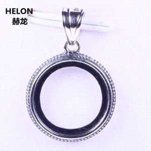 Art Deco Retro 13x13mm Round Cabochon Semi Mount Sterling Silver 925 Pendant Fine Jewelry Getting for Gemstone Vintage DIY Stone No Netlace