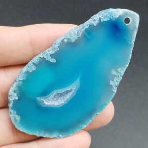 Certified Blue Natural A Agate Chalcedony Slice Pendant