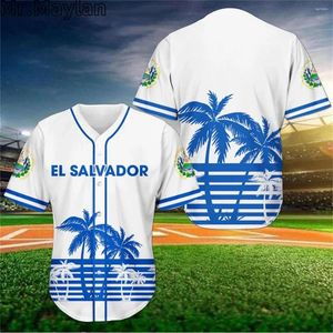 Men's Casual Shirts El Salvador 3D White and Blue Mesh Fiber Baseball Jersey For Man T-shirt Topps Tee Mens Streetwear Short Sleeve Sport