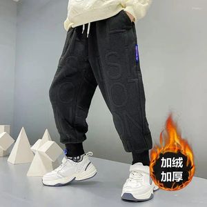 Calças 2023 coreano meninos calças carga adolescente multi-bolso crianças casuais roupas de inverno para streetwear 4-12y