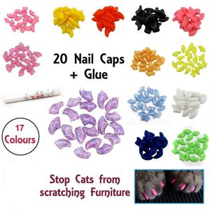 Outros suprimentos de gato Adorável 20 pcs Silicone Soft Nail Caps Cobre Pet Garra Patas Adesivo Cola Proteção Animal 231027