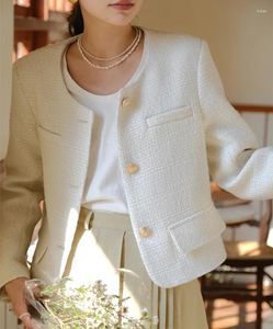 Kvinnors jackor franska högkvalitativa vit tweed jacka elegant 2023 våren och hösten koreansk chic kortrock lyxig beskuren