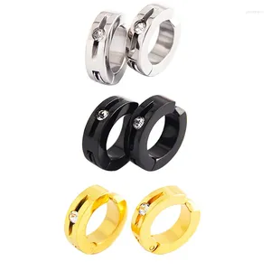 Hoop Earrings Fashion Men Handmade Color Gold Black Titanium Steel Round Groove Crystal Non-piercing Huggie Cuff Jewelry