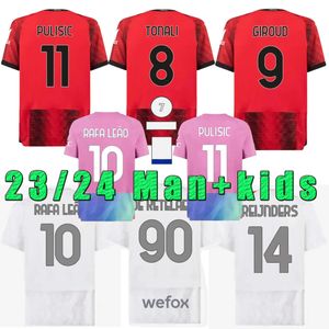 23/24 MILANS RAFA Leao Giroud Soccer Jerseys 2023 AC Away Away Theo Tonali 4th Shirt Romagnoli S.Castiljo Reijnders Man+Kids Football Mundlid S-4xl