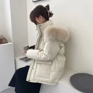 Frauen Trenchcoats Winter Jacken 2023 Frau Kurze Kapuze Mit Waschbären Hund Haar Kragen Schlanke Parkas Weibliche Kleidung Mantel abrigo Mujer