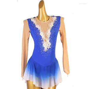 Stage Wear Abito da pattinaggio di figura Donna Ragazza Ginnastica sul ghiaccio Costume personalizzato Viola Blu Strass di cristallo B201