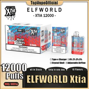 Original ELFWORLD Xtia 12000 Puffs Crystal Shell Recarregável E Cigarros Vape Dispositivos Com 20ml Pré-preenchido 650mAh Bateria Malha Bobina Tipo C VS Trans 9000