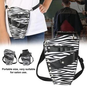 Hair Salon Striped PU Leather Hair Scissor Bag Clips Bag Hairdressing Salon Barber Scissor Holster Pouch Holder Waist Shoulder Belt 231027