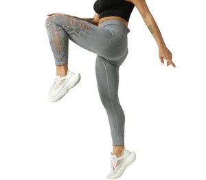 Gray damskie spodni sportowe wysokie talia pusta na solidne kolory gym legginsy modne okrężne rajstopy joggingowe joga noszenie 4269957