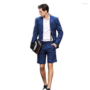 Erkek Suits Erkekler Özel Yapımı Mavi Erkekler Kısa Pantolonlu 2 PCS Ceket Yaz Şık İnce Fit Blazer Party Wear Smokin Adam Giysileri