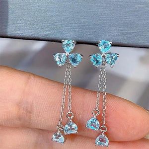 Stud Earrings 2023 Test Selling Natural Sky Blue Topaz 4MM S925 Silver White Gold Jewerly For Woman Real