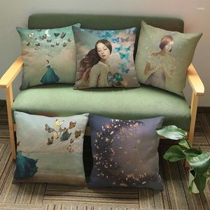 Pillow /Decorative The Fantasy Girl Butterfly Bird Kite Lonely Picture Case Household Sofa Decorative Cover Creative Gift