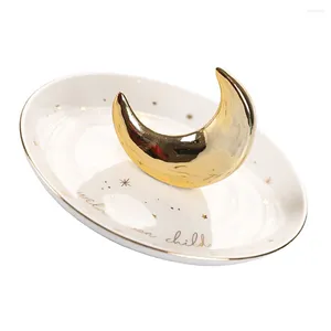 Jewelry Pouches Tray Storage Plate Dish Moon Creative Ceramic White Porcelain Bracelets Holder