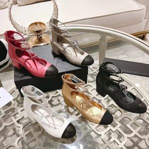 Mais recentes sapatos femininos de salto alto padrão clássico couro de couro com cadarço mocassins de designer de alta elasticidade fundo de tendão de carne de alta qualidade salto plano sola macia sapato de botão