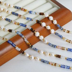 Choker Minar Trendy mehrfarbige Naturstein-Süßwasserperlen-Perlen-Halsketten für Damen, 18 Karat Gold, PVD-plattierter Edelstahl