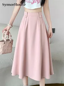 Skirts Summe Autumn French Style Pink Suit Women Fashion Elegant High Waist Pleated Casual A-Line Umbrella Faldas