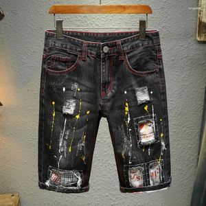 Mens Jeans Mens Summer Thin Light-colored Ripped Denim Shorts Mens Tide Five Points Pants Korean Version Slim Elastic Medium