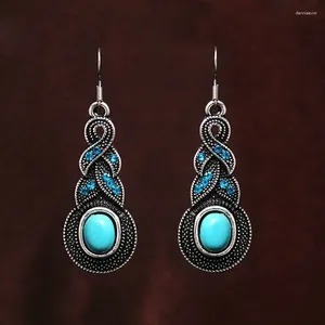 Dangle Earrings Jewelry Ethnic Boho Voho Tibetan Antique Silver Color Oval Crystal Stone Drop