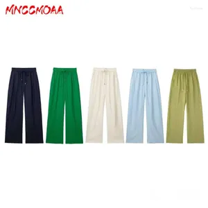 Women's Pants MNCCMOAA 2024 Summer Women Fashion High Waist Wide Leg Female Solid Color Casual Loose Simplicity Linen Trousers