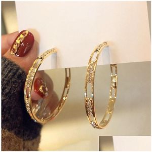 Золотые круглые серьги-кольца с кристаллами для женщин, бижутерия, геометрические серьги со стразами, эффектные ювелирные изделия, Прямая доставка Dhgarden Otl3N