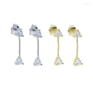 Orecchini pendenti 2023 Vero argento sterling 925 Sparking Bling 5A Cubic Zirconia CZ Pavimentato Gioielli da donna Due orecchini pendenti a goccia rotonda Regali