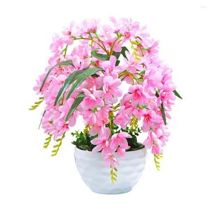 Decorative Flowers Butterfly Orchid Artificial Flower Potting Bonsai Silk Cloth Simulation Ceramic Pot Set Living Room Wedding Decorations