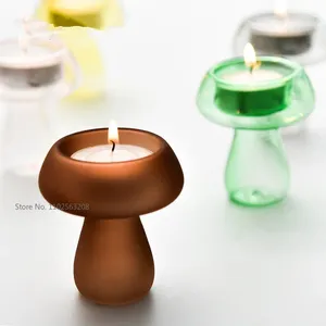 Candle Holders Creative Mushroom Glass Holder Colorful Transparent Lights Home Decor Featured Desktop Ornament Decoration