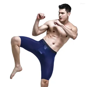 Underpants extra longos esportes boxers gelo seda verão masculino roupa interior collants anti-moagem plus size 5xl 4xl rápido seco homens calcinha