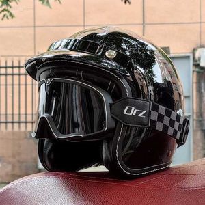 Motorradhelme Neu eingeführter Vintage-Motorradhelm DOT-zertifizierter 3/4-Helm aus Kunstleder mit Jetmaske ORZ-181L21029