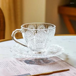 Wine Glasses 200ml Coffee Cup Set Luxury Retro Embossed Plate Household Latte Glass Tea Product Wholesale Cups