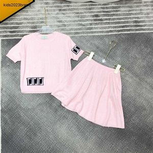 New Girls Dress Set Kids Pink Dress Letter Clothing Set Summer Short Sleeve Suits Girl Knitted Skirt Sets