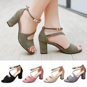 Chunky Strap Heel Buckle Womens Sandals Beaded Fish Mouth High Heels Summer Casual Ankle Dress for Women 35 s