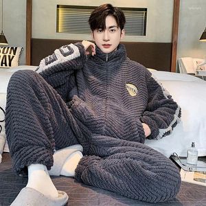 Men's Sleepwear 2024 Pajamas Winter Suit Coral Fleece Thickened Fluffy Cartoon Teen Flannel Loungewear Set Plus-size Pijamas