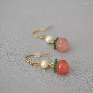 Dangle Earrings Summer Mature Honey Peach South Red Agate Lifelike Lovely Sweet Simple Temperament Pastoral Woman Necklace