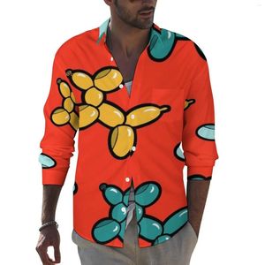 Men's Casual Shirts Balloon Male Dog Animal Shirt Long Sleeve Loose Street Style Blouses Autumn Printed Clothing Plus Size