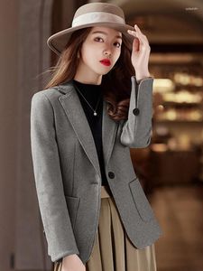 Ternos femininos moda feminina blazer 2023 outono inverno fino retro casual casacos de lã senhora do escritório trabalho wear topos roupas