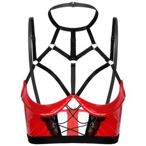 Kvinnor halter bh toppar underkläder latex sex exotisk tank pol dansar sexiga kostymer punkkläder faux läder underwire olined behå s292s