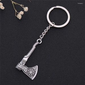 Keychains Design Viking Key Chain For Women Men Nordic Axe Shape Special Rope Knot And Triskele Pattern Zinc Alloy Drop