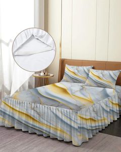 Sängkjol marmorstruktur grå elastisk utrustade sängkläder med örngott skyddande madrass täcker sängkläder