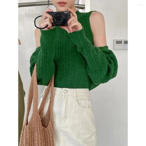 Women's Sweaters Simple And Fashionable Sweater Women Autumn / Winter Pure Color Twist Shawl Vest Two-piece Elegant Ladies Green Top