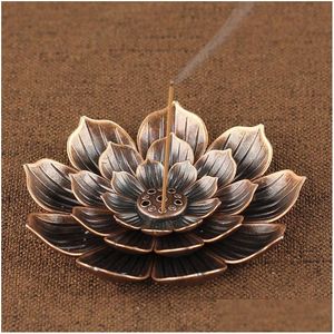 Fragrance Lamps Incense Burner Reflux Stick Holder Home Buddhism Decoration Coil Censer With Lotus Flower Shape Bronze / Copper Zen Bu Dhjim