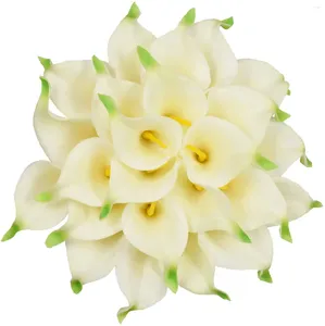装飾的な花20pcs calla lily bridal weddingbouquet lataex real touch人工フラワーホームパーティーの装飾（White-03）
