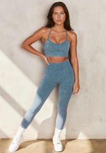 2021 Women039s Yoga Set senza cuciture Denim Sportswear 2 pezzi Set Quick Dry Crop Top Support Bra Leggings Push Up Hip Yoga Tracksu4419329