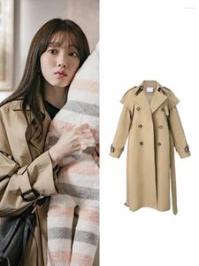 Women's Trench Coats Kpop Korean Star Winter Clothes Women 2023 Solid Color Lapel Double Breasted Mid-length Windbreaker Lady Work Jacket